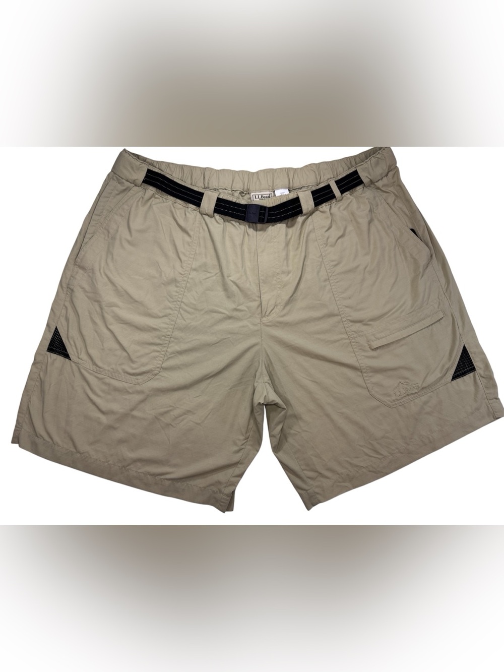 L.L.Bean XXL Khaki Nylon Outdoor Hiking Shorts Belted Fishing Utility